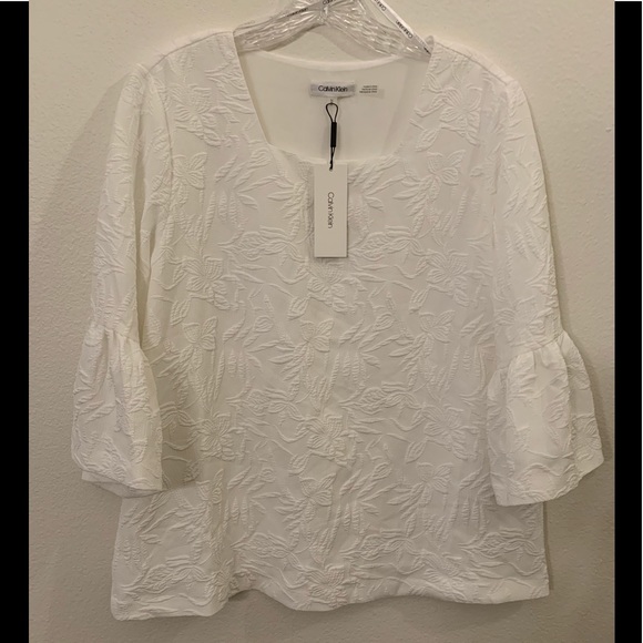 Calvin Klein Winter White Blouse w/Bell Sleeves-M - Picture 2 of 9